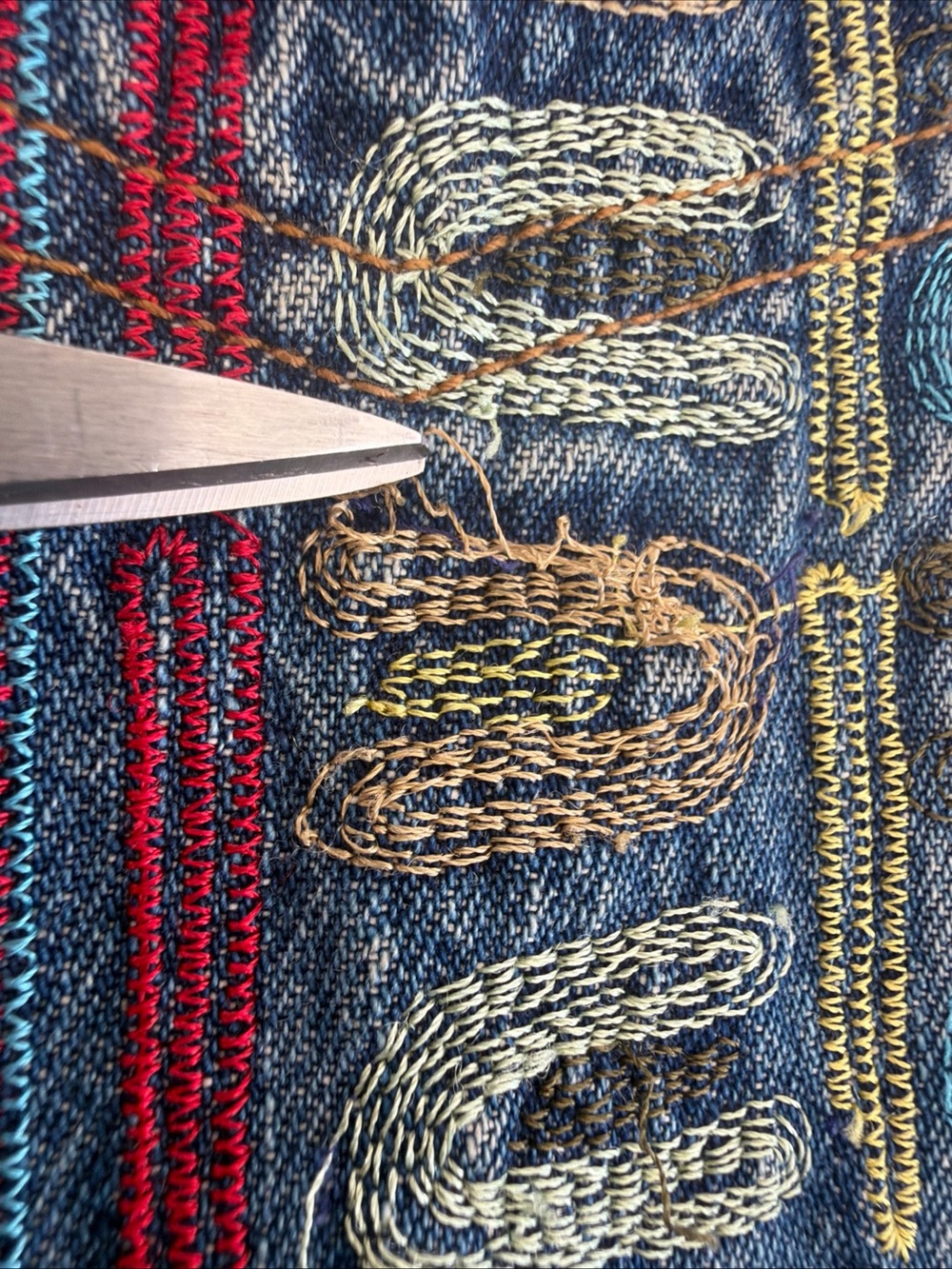 Chico's Multicolor Embroidered Tribal Blue Denim Jacket Size 3/ XL? - Picture 15 of 16